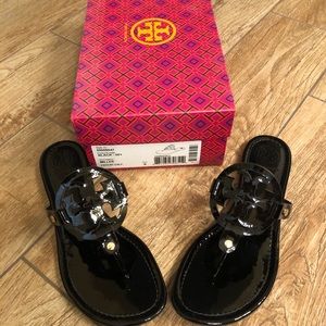 Tory Burch Black Patent Leather Miller Sandal